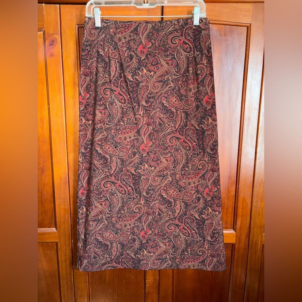 Briggs New York Paisley Pencil Skirt - Brown and Red 15↔️32↕️ #1893